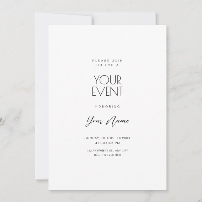 Simple white minimalist  invitation (Front)