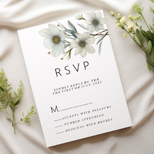Simple white mint green spring floral RSVP  Invitation