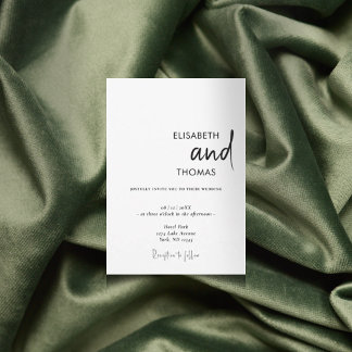 Simple white modern minimalistic wedding  invitation