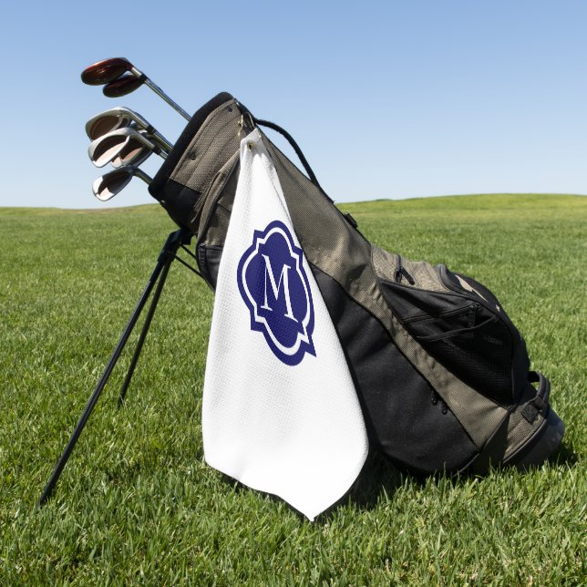 Simple White Monogram  Golf Towel (Green)