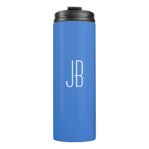 Simple White Monogram or Name on Blue Thermal Tumbler