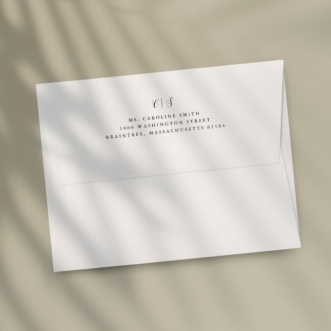 Simple White Monogram Return Address on Back Flap Envelope (Creator Uploaded)