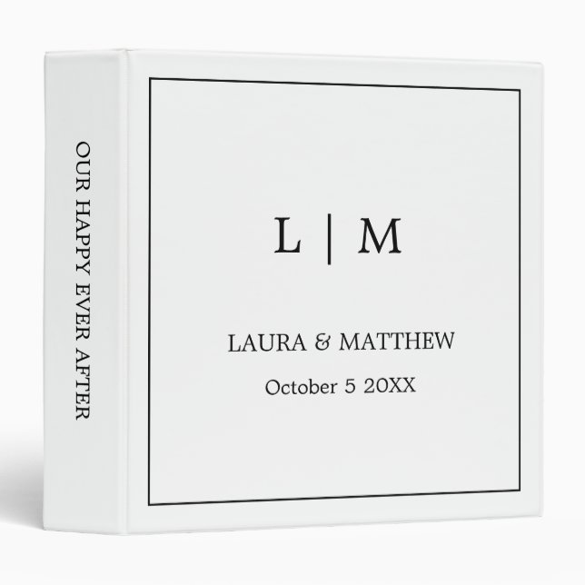 Simple White Monogram Wedding Photo Album Binder (Front/Spine)