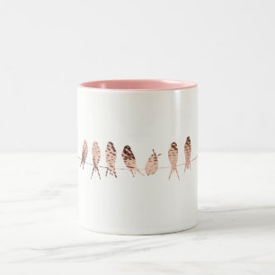 Simple White Mug with Faux Copper Birds On Wire