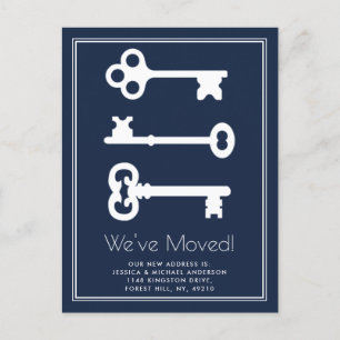 Simple White Navy Minimal Key Moving Announcement Postcard