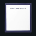Simple White Navy Typographic Lined Notepad<br><div class="desc">A professional notepad with a minimalist design in navy blue and white. Custom monogram name on a simple white background,  framed by a navy border. Personalize using the fields provided or use the 'message' button to contact the designer for help.</div>