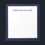 Simple White Navy Typographic Lined Notepad<br><div class="desc">A professional notepad with a minimalist design in navy blue and white. Custom monogram name on a simple white background,  framed by a navy border. Personalize using the fields provided or use the 'message' button to contact the designer for help.</div>