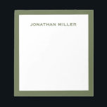 Simple White Navy Typographic Notepad<br><div class="desc">A professional notepad with a minimalist design in olive green and white. Custom monogram name on a simple white background,  framed by an olive green border. Personalize using the fields provided or use the 'message' button to contact the designer for help.</div>