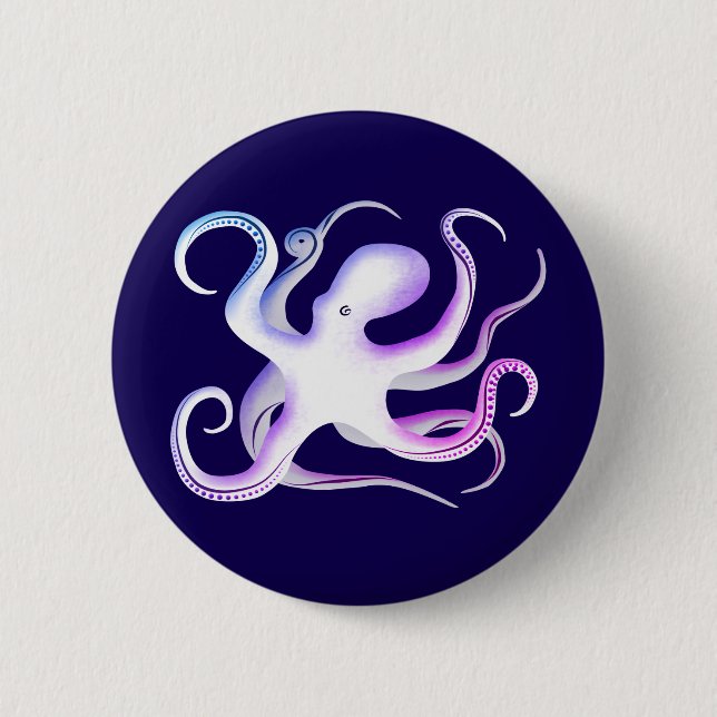 Simple White Octopus 2 Inch Round Button (Front)