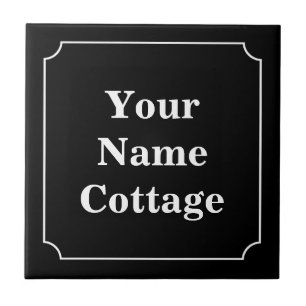 Simple white on black cottage sign tile