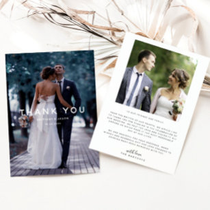 Simple White Overlay Text Wedding Photo Thank You Card