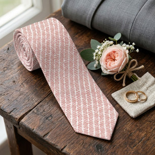 Simple White Peach Red Salmon Abstract Chevron Tie