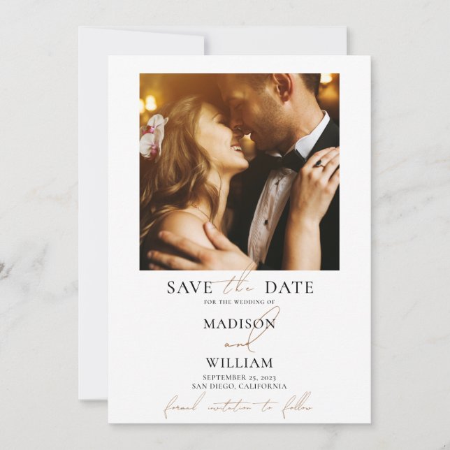Simple White Photo Wedding Save the Date Invitation (Front)