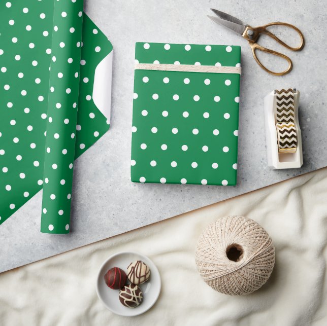 Simple white polka dots on Christmas green pattern Wrapping Paper (Crafts)