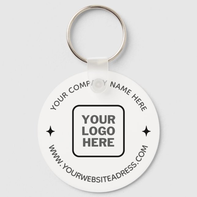 Simple White Promotional Company Name Logo Website Keychain (Front)