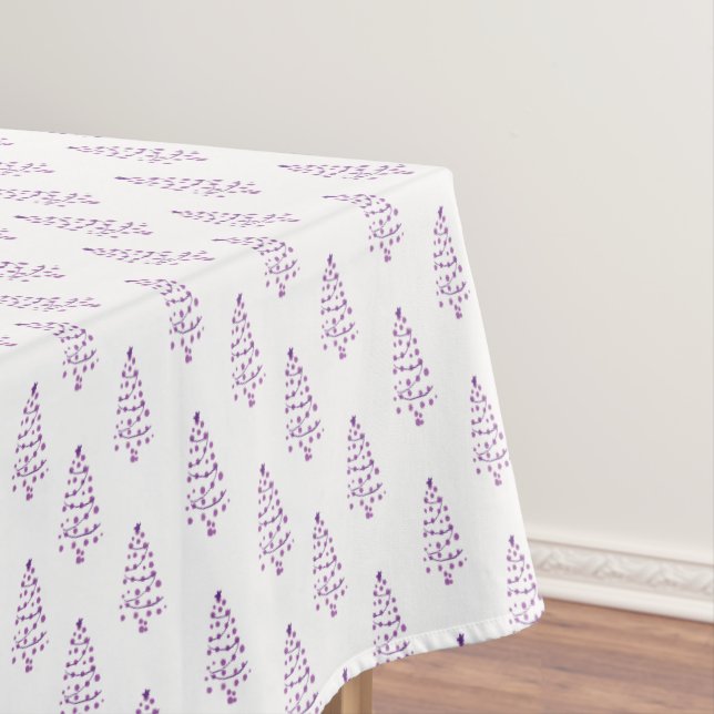 Simple White & Purple Christmas Tree Pattern Tablecloth (In Situ)