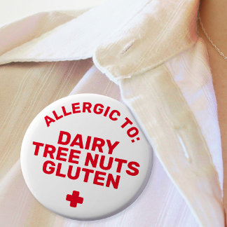 Simple White Red Medical Alert Food Allergy 3 Inch Round Button