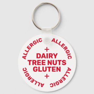 Simple White Red Medical Alert Food Allergy  Keychain