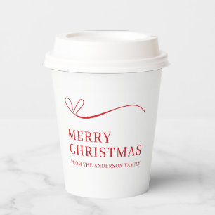 Simple white red modern Merry Christmas Paper Cups