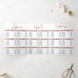 Simple White Rose Gold Logo Salon Spa Price List Tri-Fold Invitation