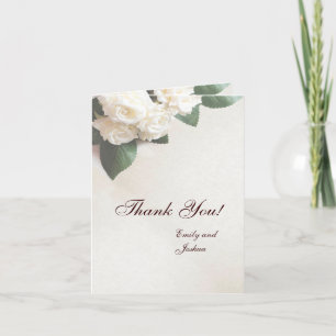 Simple White Roses Wedding Thank You Cards