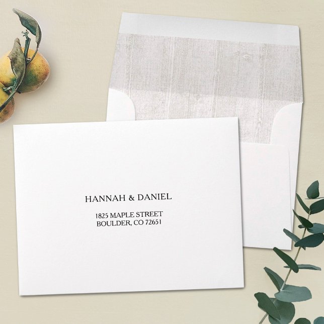 Simple White Rustic Wood Return Address RSVP Envelope (Creator Uploaded)