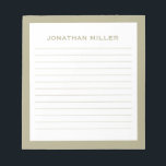 Simple White Sage Green Typographic Name Lined Notepad<br><div class="desc">A professional lined notepad with a minimalist design in sage green and white. Custom monogram initial and name on a simple white background,  framed by a sage green border. Personalize using the fields provided or use the 'message' button to contact the designer for help.</div>