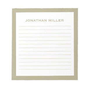 Simple White Sage Green Typographic Name Lined Notepad