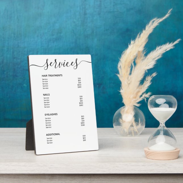 Simple White Salon Price List Service Menu Plaque (Side)