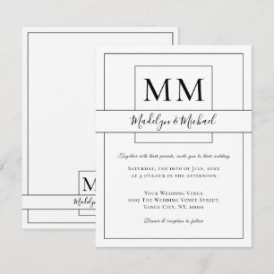 Simple White Script Monogram Wedding Invitation