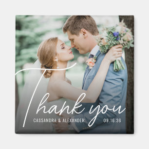 Simple White Script Thank You Photo Wedding Magnet