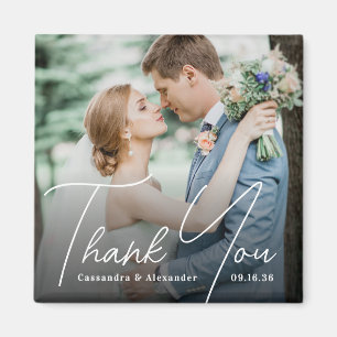 Simple White Script Thank You Photo Wedding Magnet