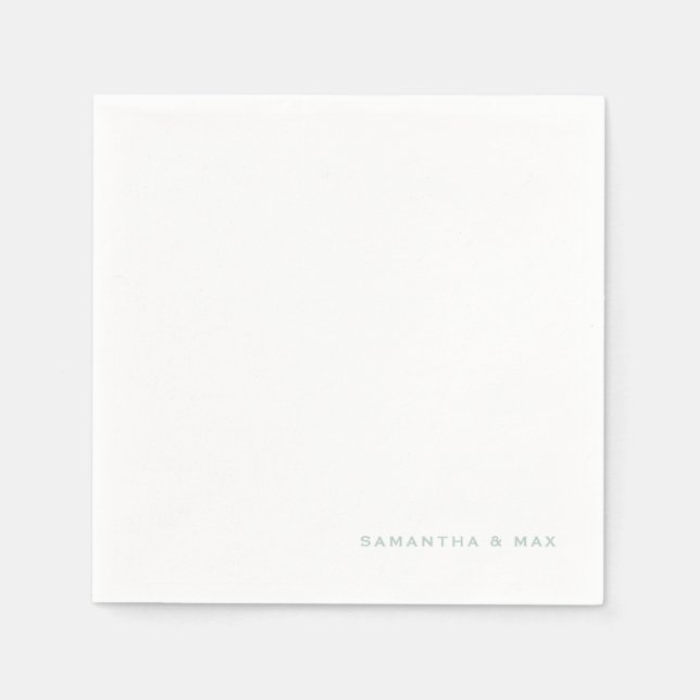 Simple White Seafoam Couple Names Cocktail Napkin (Front)