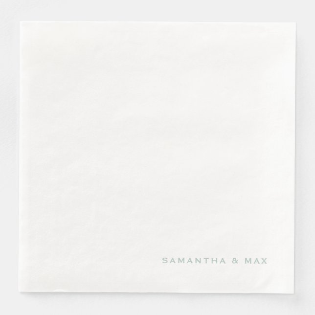 Simple White Seafoam Couple Names Dinner Napkin (Front)
