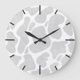 Simple White Silver Large Cow Spots Large Clock