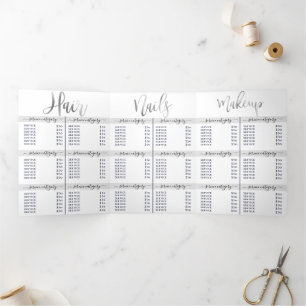 Simple White Silver Logo Salon Spa Price List Tri-Fold Invitation