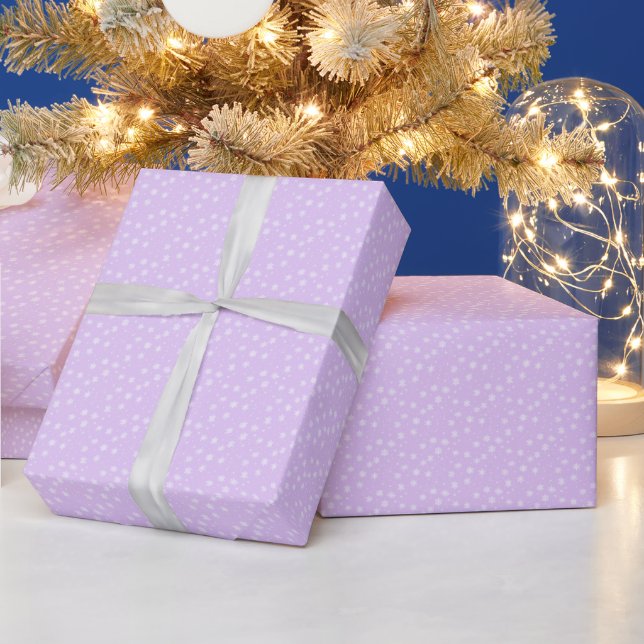 Simple White Snowflakes Purple Christmas Wrapping Paper (Holidays)