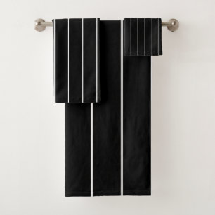 Simple White Stripes on Black Background Bath Towel Set