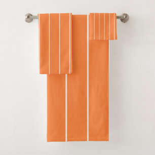 Simple White Stripes on Orange Background Bath Towel Set