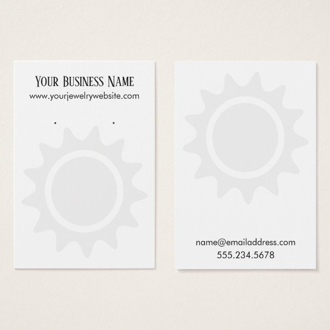 Simple White Sunshine Earring Holder Display Cards (Front & Back)