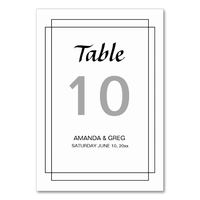 Simple White Table Number Cards (Front)