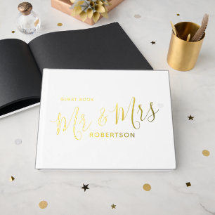 Simple white text little heart custom wedding guest book