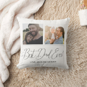Simple White Two Photo Best Dad Ever Throw Pillow