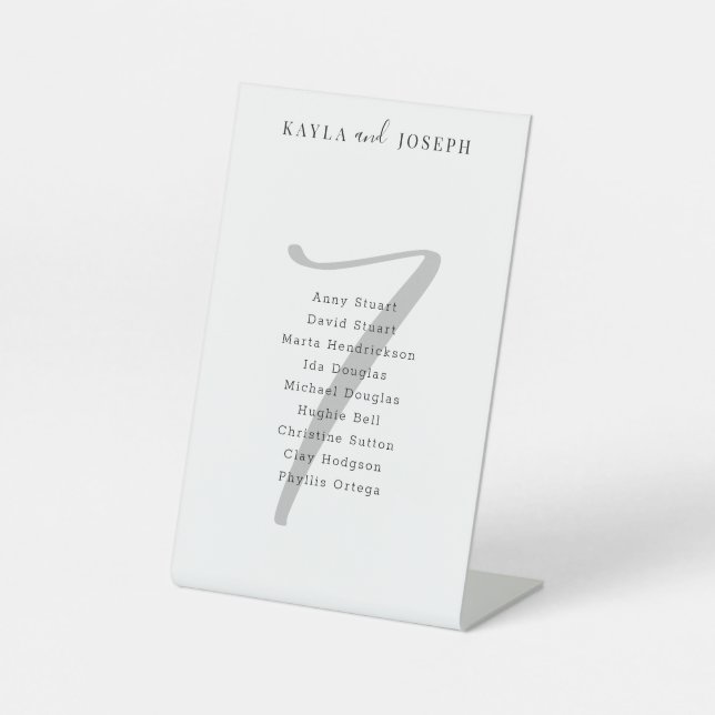 Simple White Wedding Guest List Table Number 7 Pedestal Sign (Front)