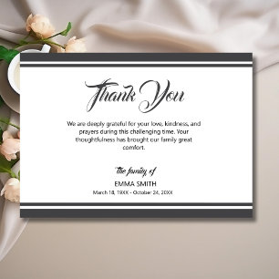 Simple White with Dark Grey Lines Funeral Thank You Card