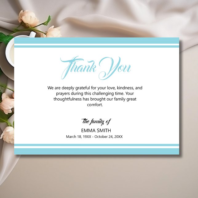 Simple White with Robin Egg Blue Lines Funeral Thank You Card (Creator Uploaded)