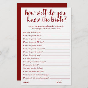 Simple Who Knows the Bride Best Cherry Red Card