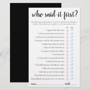 Simple Who Said It First   Black White Game Card