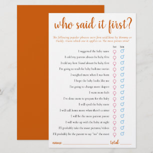 Simple Who Said It First Fall Orange Game Card