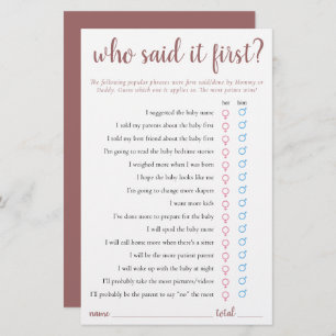Simple Who Said It First   Mauve Pink Game Card
